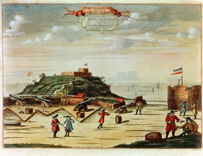 Het fort van Gorée (kleurgravure) door French School