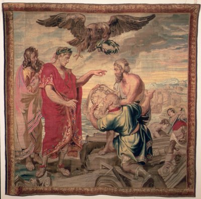 De stichting van Constantinopel, uit de geschiedenis van keizer Constantijn serie, Raphael de la Planche fabriek, Parijs, 1633-68 door French School