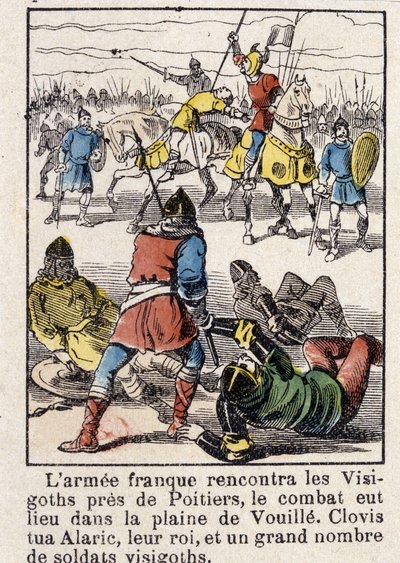 Het Franse leger ontmoette de Visigoten nabij Poitiers, het gevecht vond plaats in de vlakte van Vouillé. Clovis doodde Alarik, hun koning, en een groot aantal Visigotische soldaten, in 507. door French School