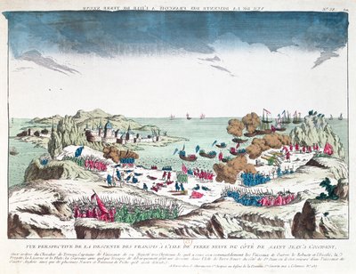 De Franse aanval op St. John in Newfoundland op 2 juni 1762 onder bevel van Chevalier du Ternay, eind achttiende eeuw door French School