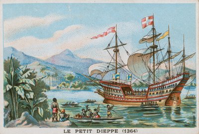 Het Franse schip Petit Dieppe voor de kust van West-Afrika, 1364 door French School