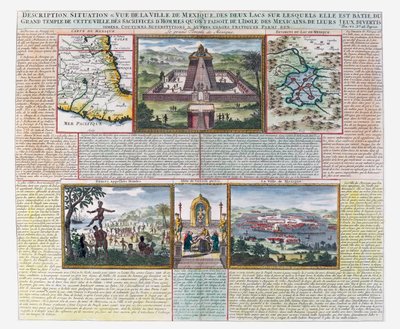 De Grote Tempel, kaarten van Mexico en zijn omgeving (gekleurde gravure) door French School