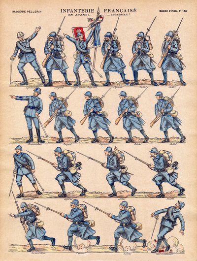 De Infanterie van het Franse Leger laadt. Beeld van Epinal, begin 20e eeuw. door French School
