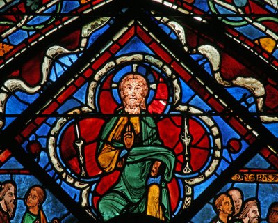 Het Joseph-raam: Christus in een vierpas die zegen geeft door French School