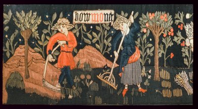 De Arbeid van de Maanden, uit de Elzas, midden 15e eeuw (wol en linnen) door French School
