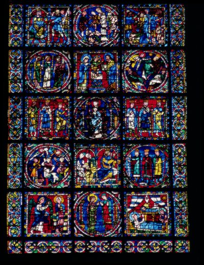 Het Leven van Christus, Nieuwe Testament Cyclus, onderste helft van raam, ca. 1145-50 door French School
