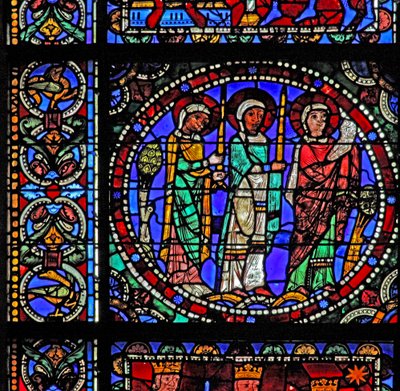 Het Leven van Christus-raam: Drie heiligen bij de Presentatie in de Tempel door French School