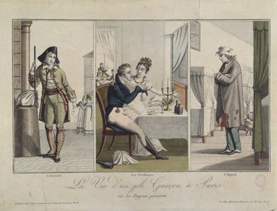 Het leven van een knappe jongen in Parijs (kleurgravure) door French School