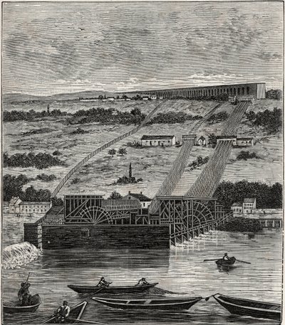 De Machine van Marly - Uitzicht op de machine van het aquaduct van Marly geïnstalleerd in Bougival - Het aquaduct van Louveciennes (of Marly) voor de watervoorziening van Versailles en het kasteel van Marly - Gravure in 