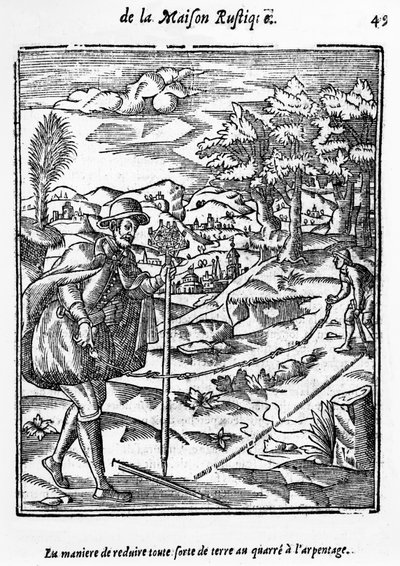 De Manier om elk soort Grond te Reduceren tot de Meetvierkant, illustratie uit LAgriculture et Maison Rustique door Charles Estienne, editie gepubliceerd 1641 door French School