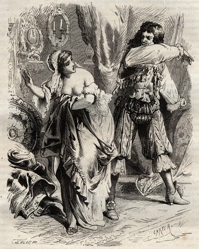 De Markies van Montespan, Louis Henri (Louis-Henri) de Pardaillan de Gondrin (1640-1691), sloeg zijn vrouw, de Markiezin van Montespan (Francoise Athenais) door Rochechouart Mortemart (of Madame de Montespan) (1640-1707), omdat zij hem weigerde op bevel va door French School