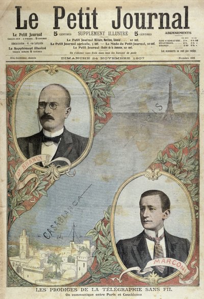 De wonderen van het telegrafiesysteem, illustratie uit Le Petit Journal, 24 november 1907 door French School
