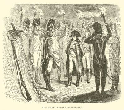De nacht voor Austerlitz (gravure) door French School