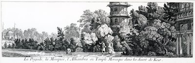 De Pagode, de Moskee en het Alhambra of Moorse Tempel in Kew, uit Jardins Anglo-Chinois a la Mode, door George Louis le Rouge, gepubliceerd 1775-78 door French School