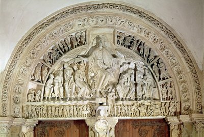 Pinksteren, van het timpaan van het centrale portaal, ca.1120 door French School