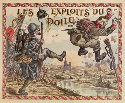 De prestaties van de Poilus, het duwen van de Duitsers voorbij de Rijn, omslag van een bordspel, ca. 1914-15 door French School