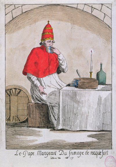 De paus eet Roquefort kaas, 1791 door French School
