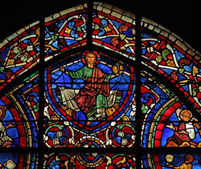 Het raam van de Verloren Zoon: Christus - Majestas Domini door French School