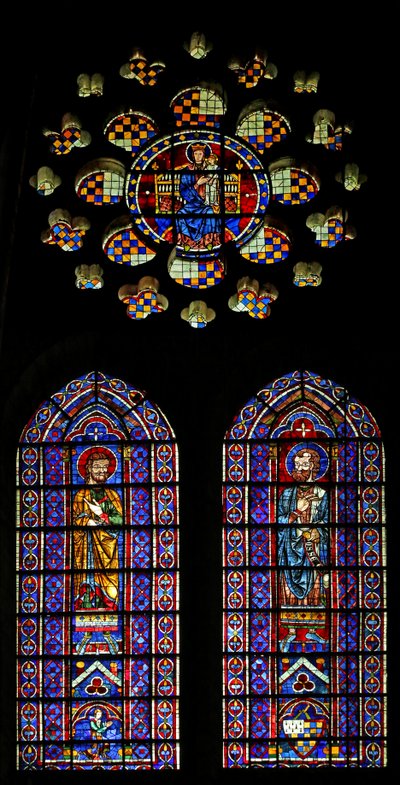De profeet Hosea; een andere figuur, de wapens van Mauclerc; Maagd en Kind boven door French School