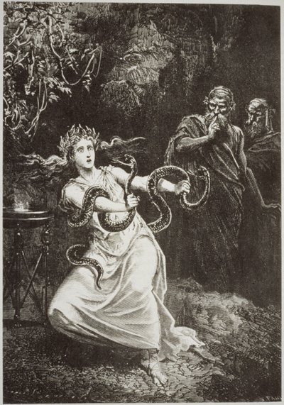 De Pythia, uit LHistoire de la Magie door Paul Christian, geïllustreerd in Geschiedenis van de Magie, gepubliceerd eind 19e eeuw door French School
