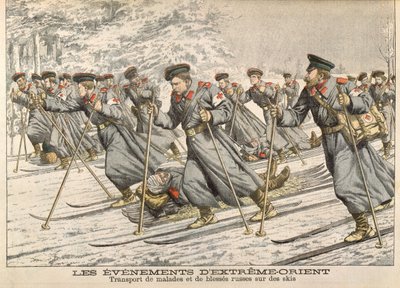 Het Rode Kruis vervoert gewonde Russen op ski