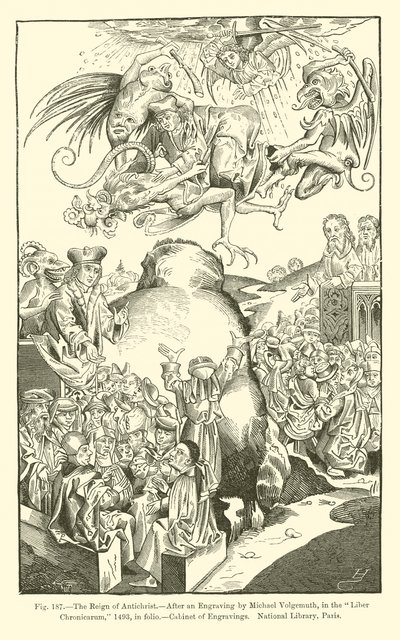 De heerschappij van de antichrist (gravure) door French School
