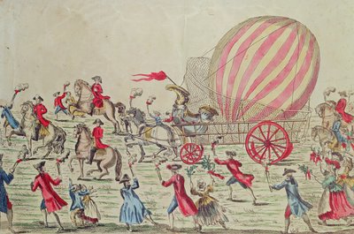 De terugkeer van de luchtballon naar Parijs, na het experiment op het Champ de Mars door de gebroeders Montgolfier door French School