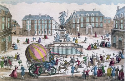 De terugkeer op 2 december 1783 naar de werkplaats op de Place des Victoires van de ballon van Jacques Charles (1746-1823) en Nicholas Robert (1761-1828) door French School