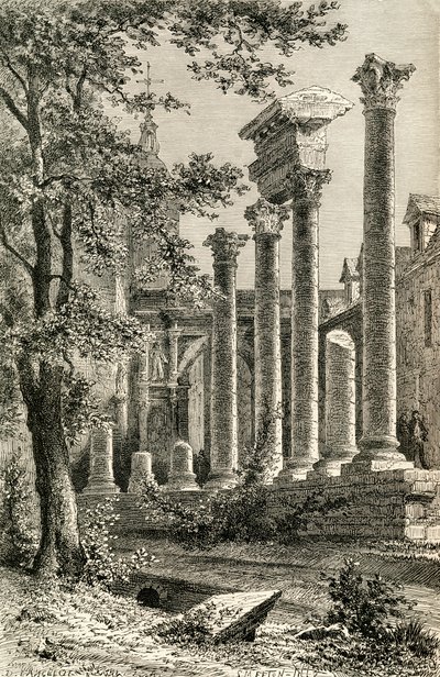Het Romeinse theater, Besançon, in de 19e eeuw, uit 