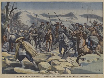 De Russisch-Japanse Oorlog: een Japanse detachement en hun commandant gevangen genomen door Kozakken door French School