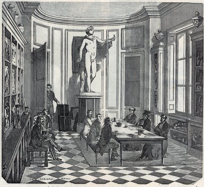 De School voor Geneeskunde van Parijs - een examen in de instrumentenkamer - Gravure in 