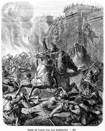 Het Beleg van Parijs door de Noormannen in 885-886 door French School