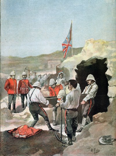 De Sirdar Kitchener (1850-1916) die de as van de Mahdi in de wind gooit in Soedan, geïllustreerd door PH. Ripp, september 1898 door French School