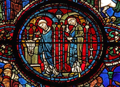 Het raam van Sint-Lubin: Communie: wijn - bij de Eucharistie door French School