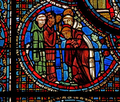 Het St. Lubin-raam: St. Avit zegent Lubin en de twee monniken door French School