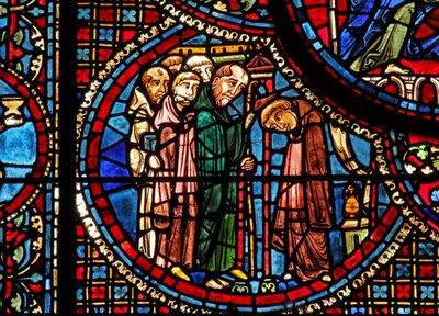 Het raam van Sint-Lubin: hij betreedt een klooster door French School