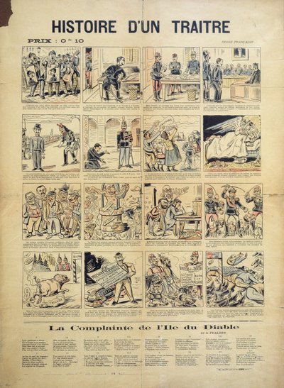 Het Verhaal van een Verrader, anti-Dreyfusard cartoon en liedblad door French School