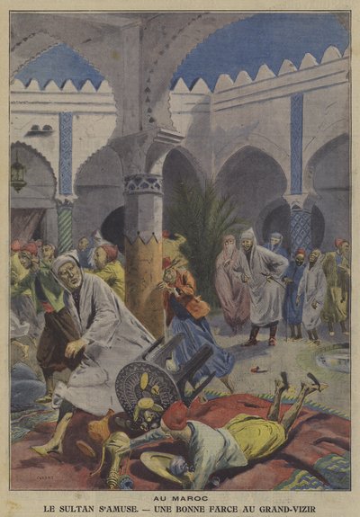De Sultan van Marokko amuseert zich door een grap uit te halen met zijn Grootvizier door French School