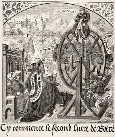 Het rad van fortuin, uit Wetenschap en Literatuur in de Middeleeuwen door Paul Lacroix, gepubliceerd in Londen 1878 door French School