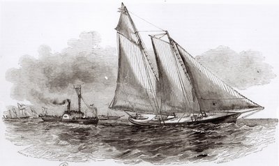Het jacht America neemt de leiding in de Regatta van 1851 in Cowes, uit Le Monde Illustré door French School