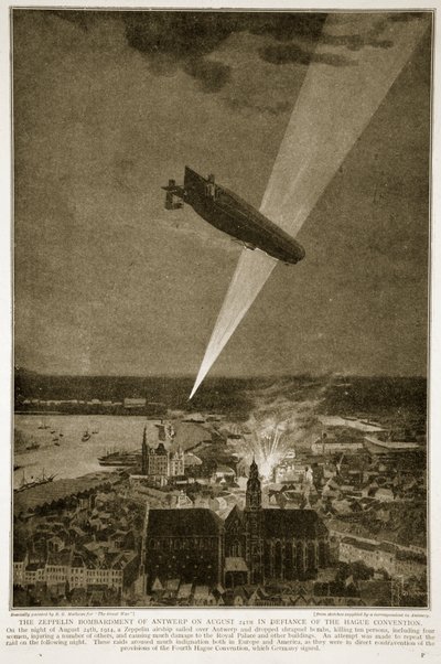 De Zeppelin-bombardement op Antwerpen op 24 augustus 1914 in strijd met het Haagse Verdrag door French School