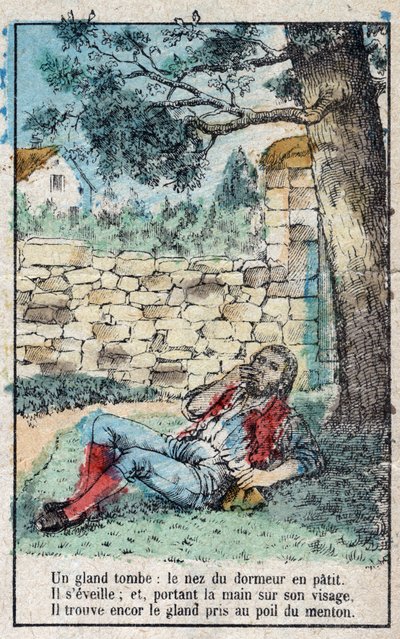 De eikel en de pompoen. Fabels van Jean de La Fontaine (1621-95). Epinal imaging eind 19e eeuw. door French School