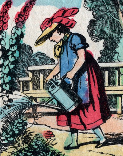 De activiteiten voor meisjes uit goede families: tuinieren leren - Epinal afbeelding - 19e eeuw (gravure) door French School