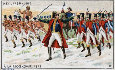 De legers van Napoleon en generaal Michel Ney (1769-1815) (Marechal Ney) klaar om de Slag bij Moskova (ook Slag bij Borodino) in Rusland te winnen door French School