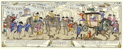 De arrestatie van Lodewijk XVI van Frankrijk en zijn familie, Varennes, 22 juni 1791 door French School