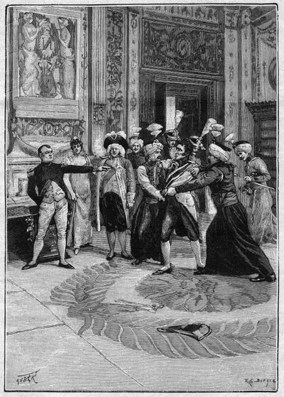 De arrestatie van de Graaf van Neipperg (1775-1829) op bevel van Napoleon I (1769-1821). Illustratie van 