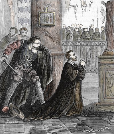 De moord op Inquisiteur Pedro de Arbues op 17/09/1485 in de Kathedraal van Zaragoza in Spanje door French School
