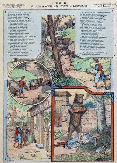 De beer en de tuinliefhebber - Fabels van La Fontaine in afbeeldingen van Epinal door French School