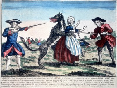 Het beest van de Gevaudan gedood door soldaten door French School