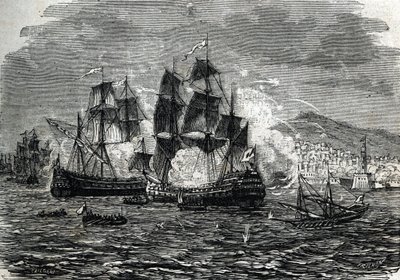 Het bombardement van Algiers in augustus 1682 door Abraham Duquesne (gravure) 1864 door French School